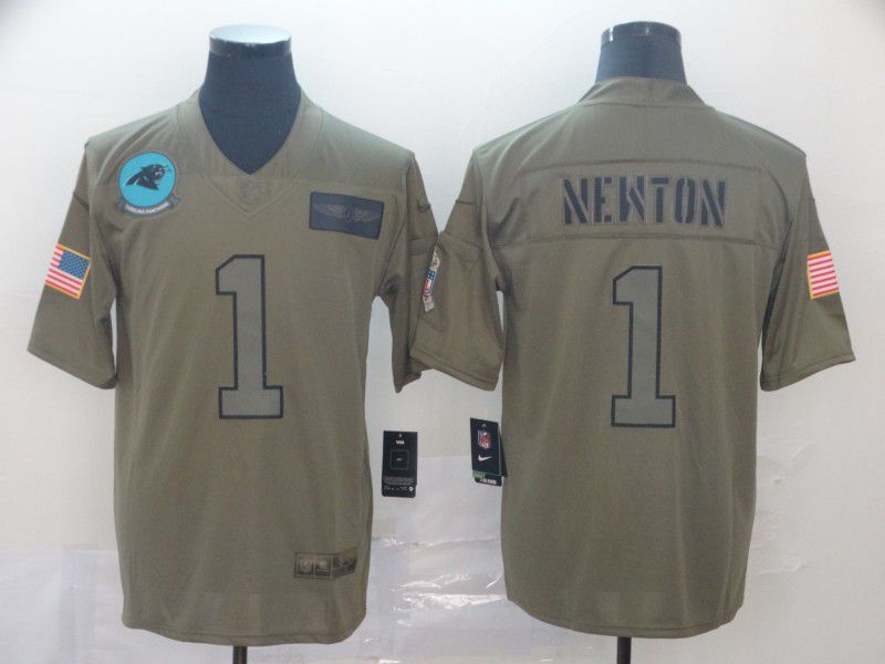 Men Carolina Panthers #1 Newton Nike 2019 Olive Camo Salute to Service Limited NFL Jerseys->carolina panthers->NFL Jersey